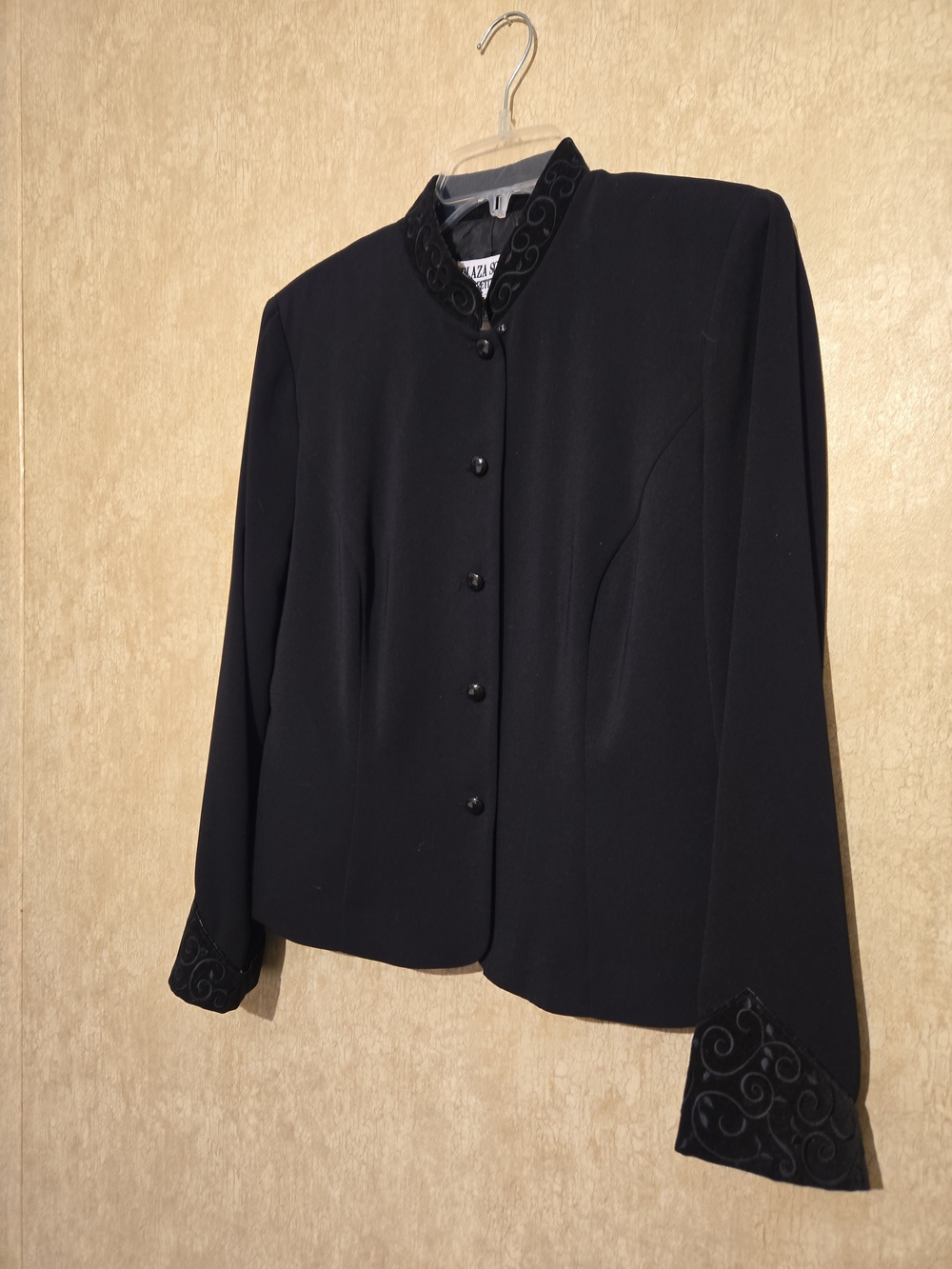 Women's Vintage Button-Front Blouse with Velvet Trim Size10